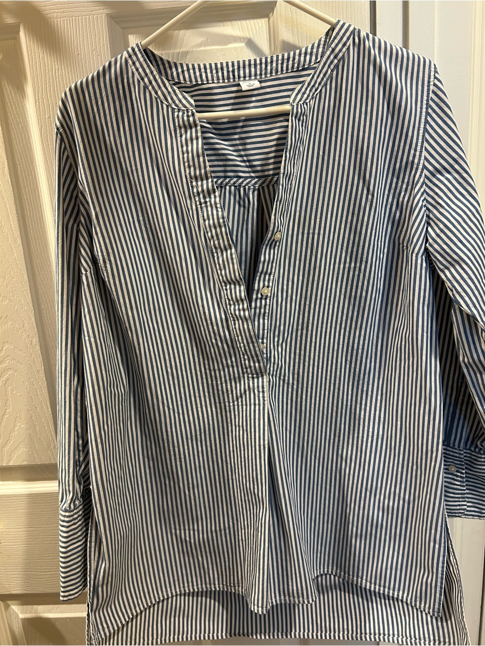 OLD NAVY Coastal Striped Popover Tunic Shirt High / Low Hem Blue & White Pin